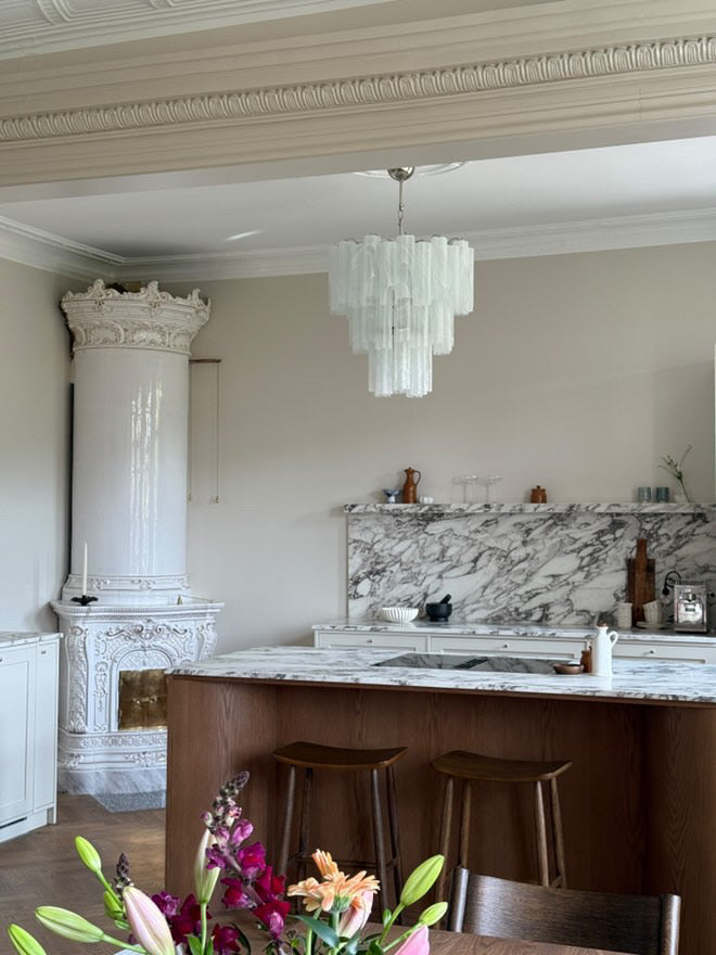 Murano ceiling chandelier Tubular Ø66 - 48 marbled white glasses