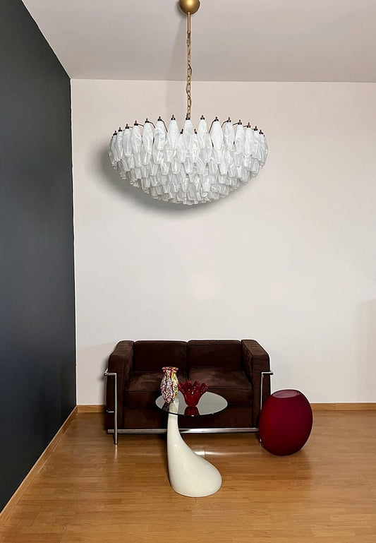 Lustre Murano Poliedri Ø90 – 185 éléments en verre blanc opalin