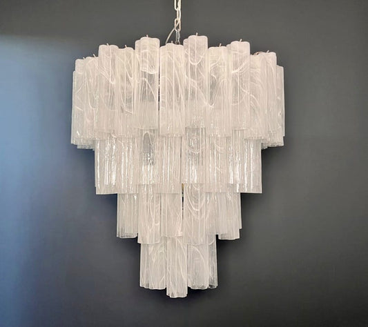 Lustre Murano Tubular Ø80 – 85 éléments en verre Milky White