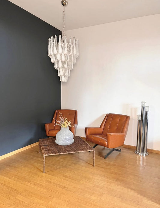Lustre Murano Drop Ø66 – 52 éléments en verre blanc opalin