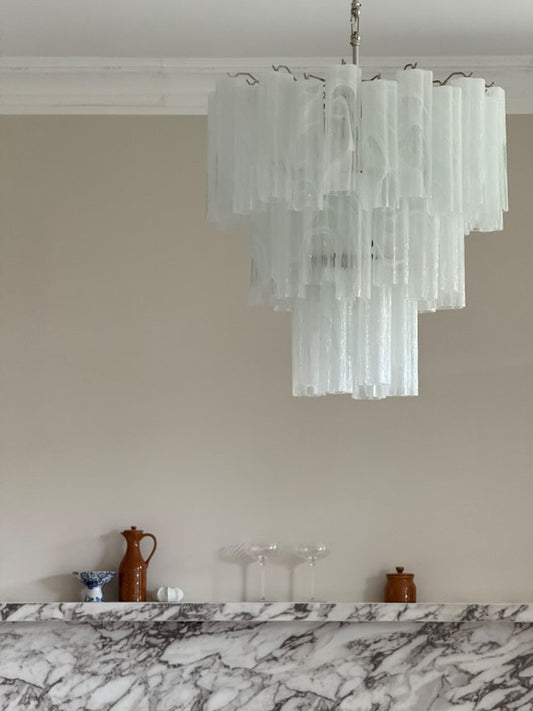 Murano ceiling chandelier Tubular Ø66 - 48 marbled white glasses