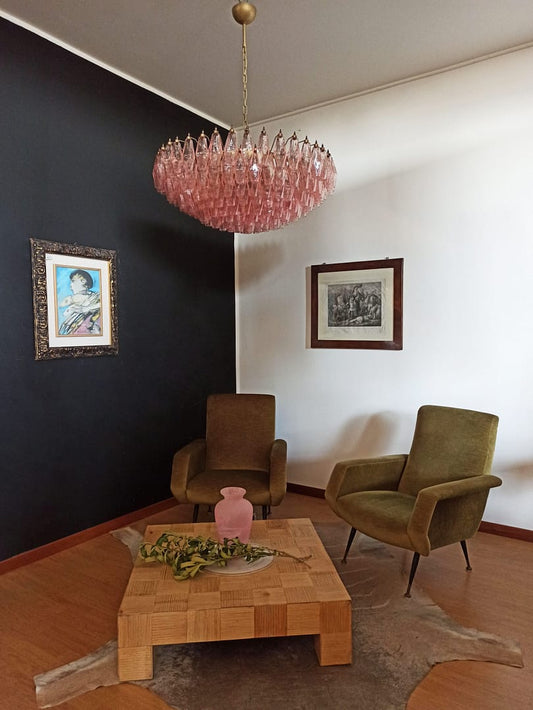 Lustre Murano Poliedri Ø90 – 185 éléments en verre rose