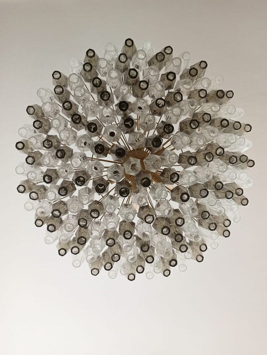 Lustre Murano Poliedri Ø90 – 185 éléments en verre transparent et fumé