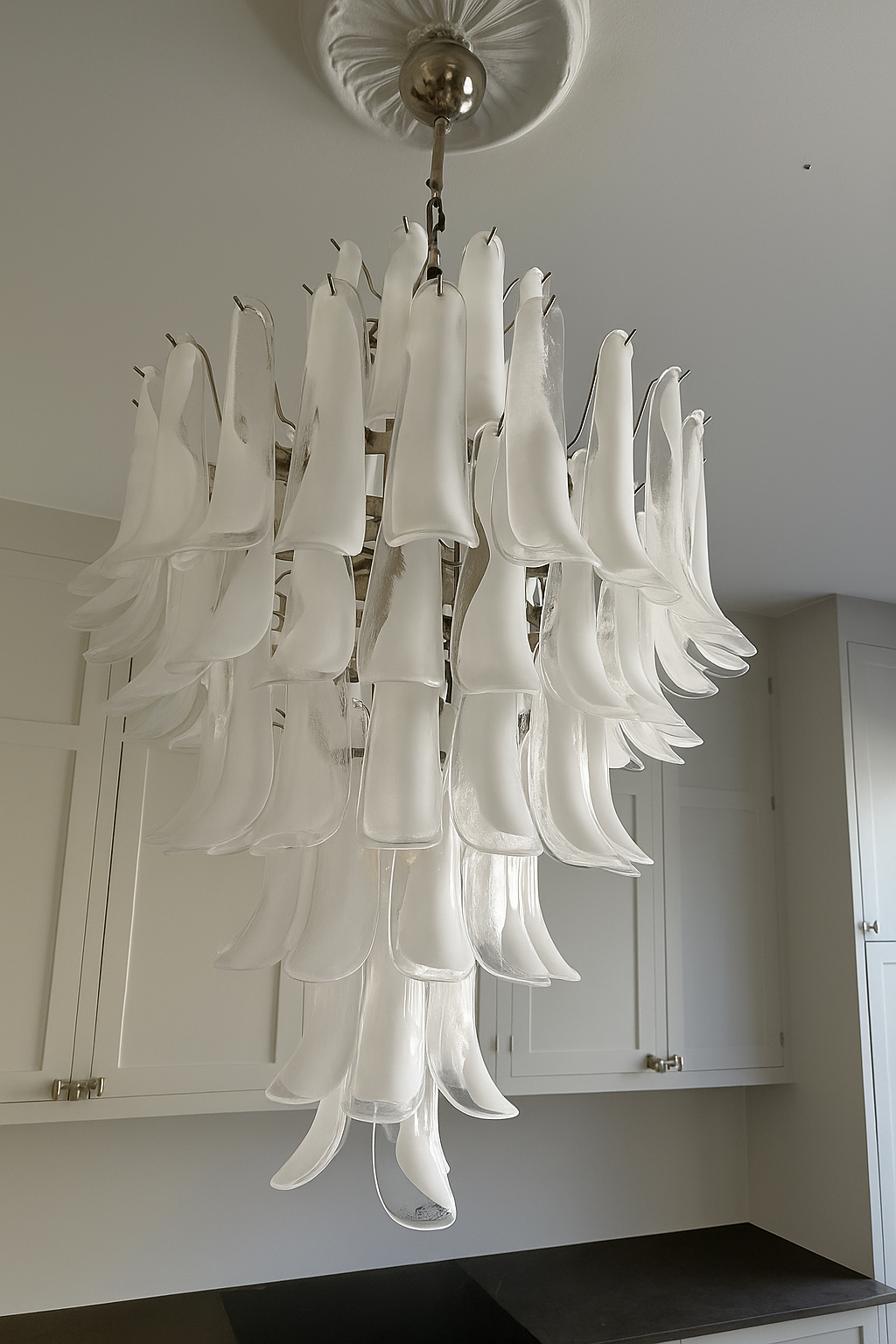 Murano chandelier Mazzega Ø80 - 85 white glass