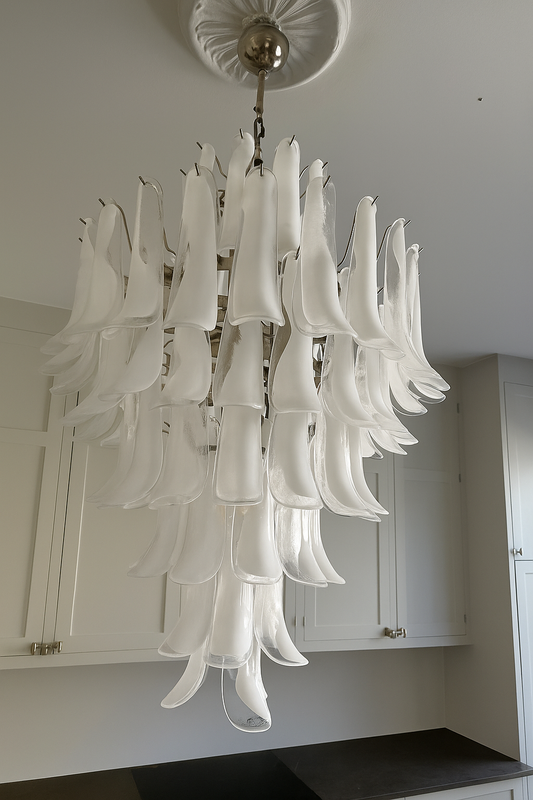 Murano chandelier Mazzega Ø80 - 85 white glass