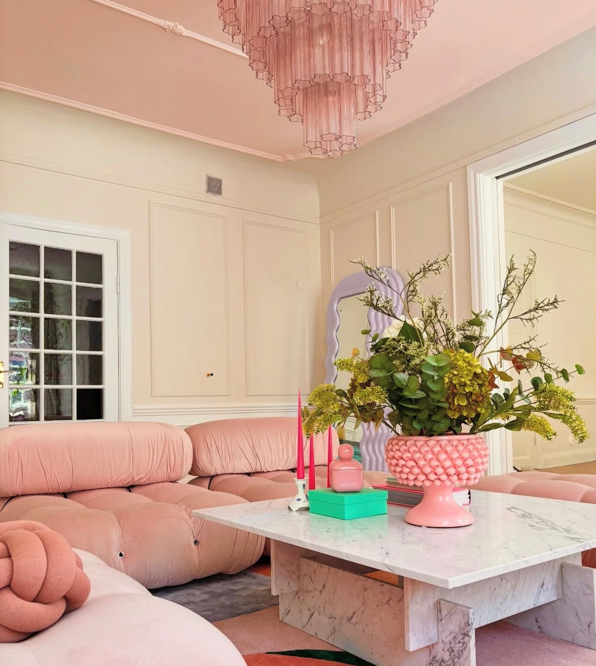 Murano chandelier Tubular Ø85 - 78 pink glass