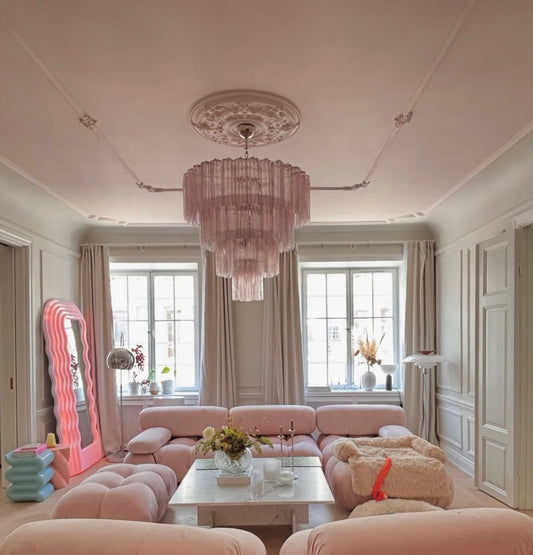 Murano chandelier Tubular Ø85 - 78 pink glass