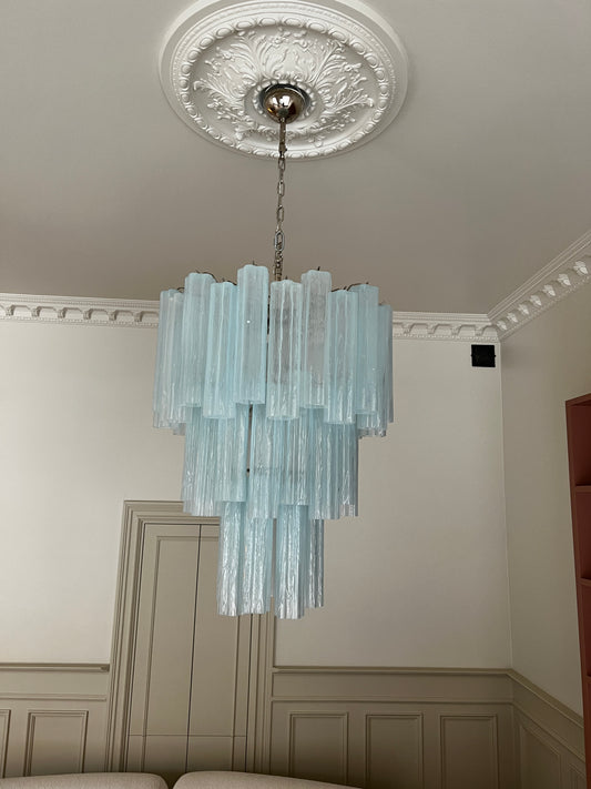 Murano ceiling chandelier Tubular Ø66 - 48 glass light blue