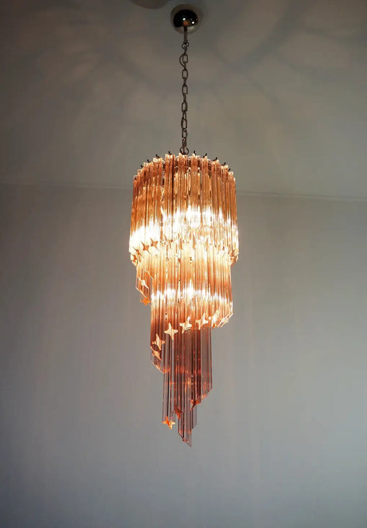 Murano ceiling chandelier Quadriedri Spiral Ø32 - 54 pink glass