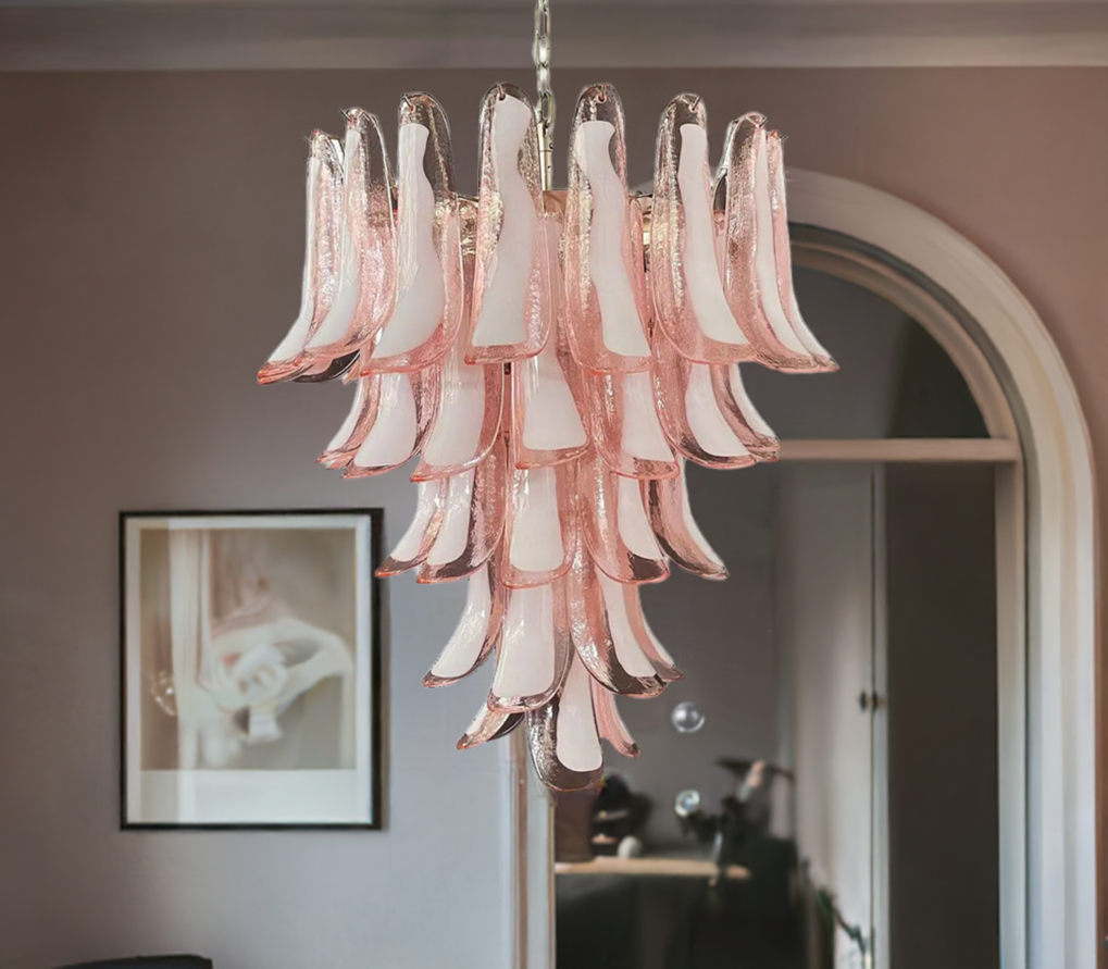 Murano chandelier Mazzega Ø66 - 52 pink glass