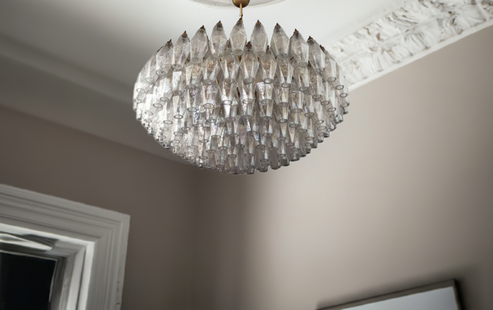Murano ceiling chandelier Poliedri Ø90 - 185 mother-of-pearl glass