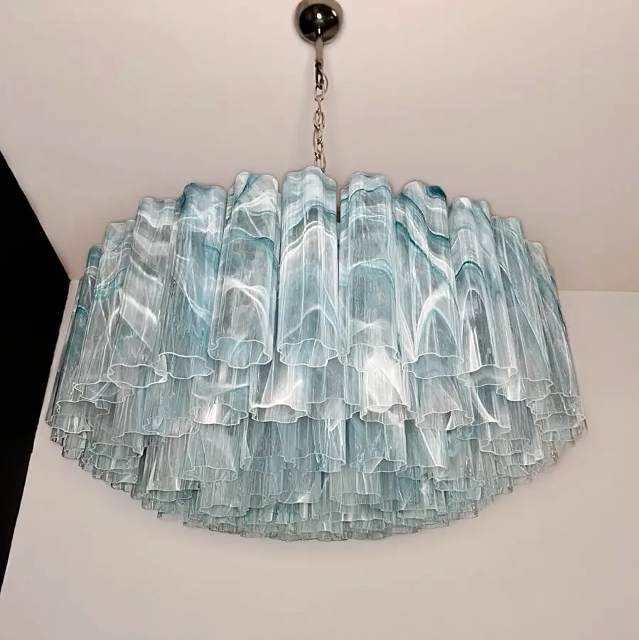 Murano chandelier Tubular Blue Ø82 - 101 alabaster glass