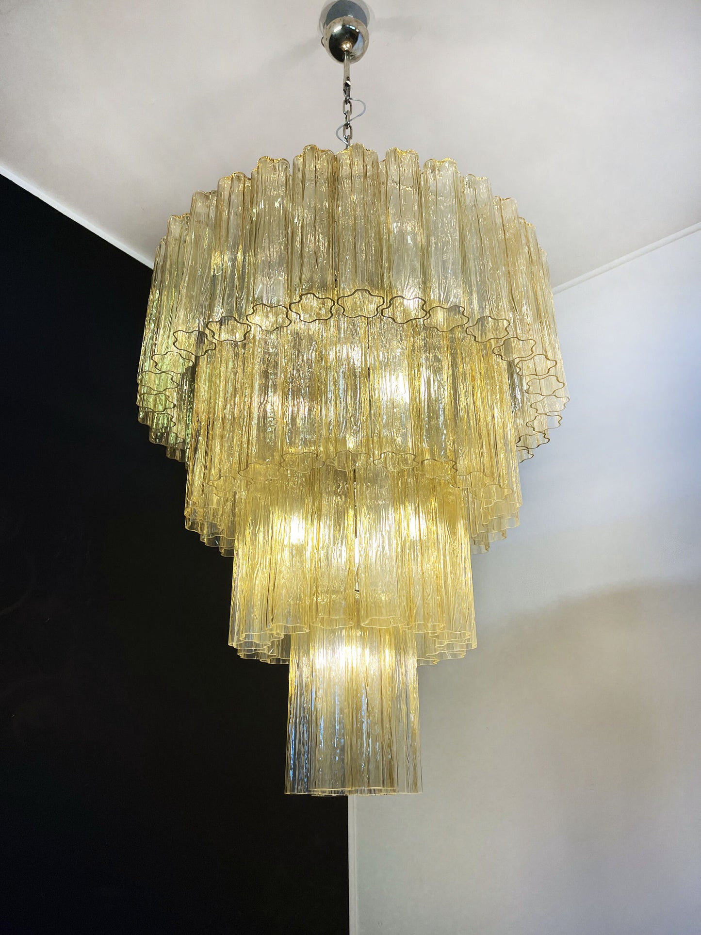 Murano ceiling chandelier Tubular Ø85 - 78 honey colored glass