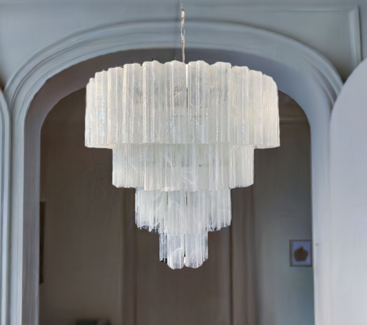 Murano ceiling chandelier Tubular Ø66 - 48 marbled white glasses