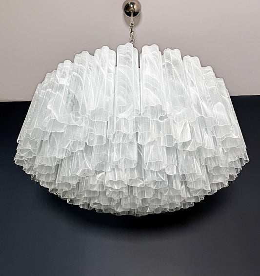 Lustre Murano Tubular Ø82 – 101 éléments en verre Milky Swirl