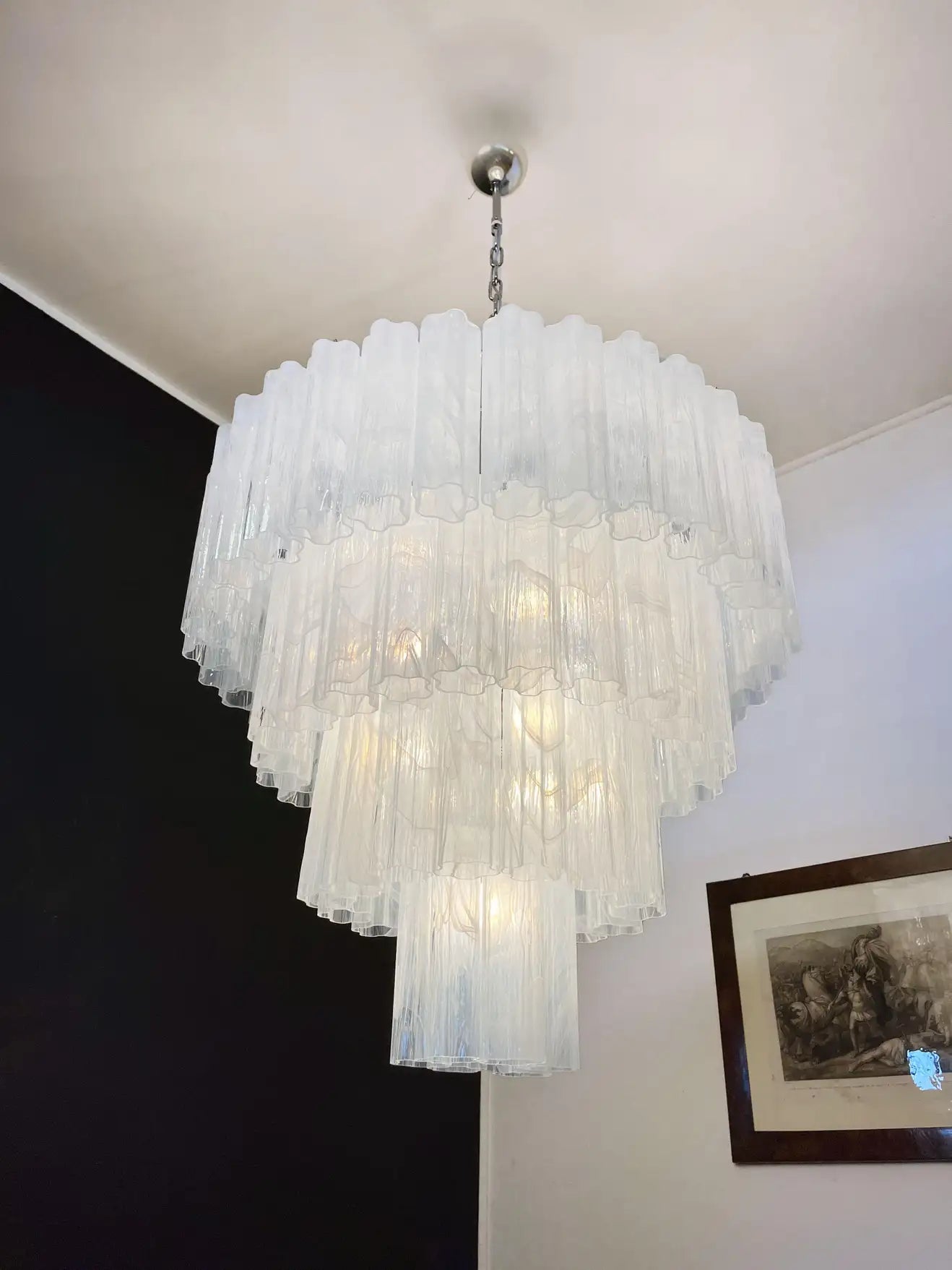 Murano ceiling chandelier Tubular Ø66 - 48 marbled white glasses