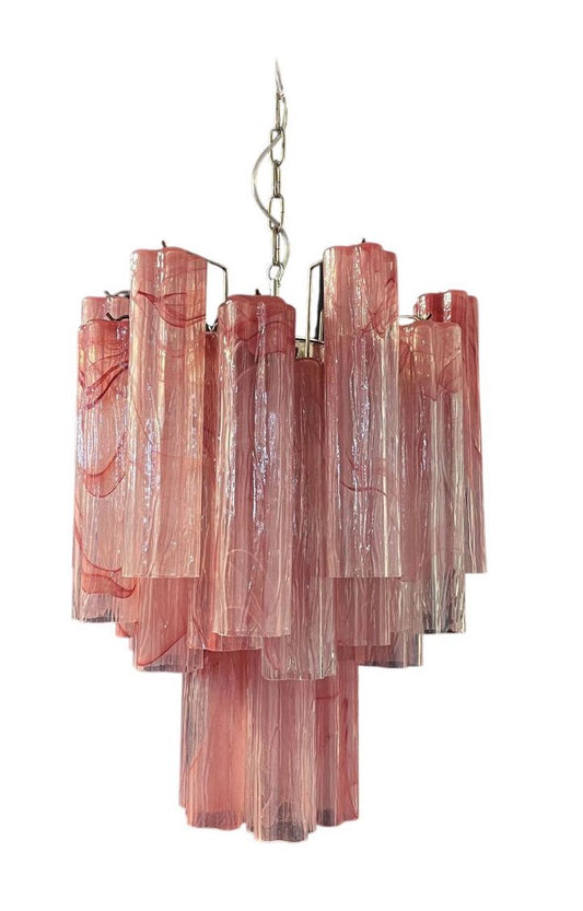 Murano Tubular Chandelier Ø45 – 30 Pink Marbled Glass Elements