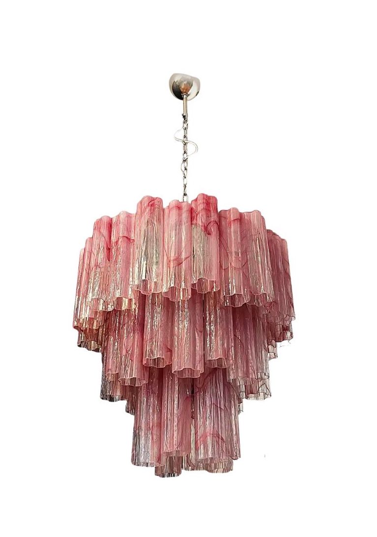 Murano ceiling chandelier Tubular Ø66 - 48 marbled pink glasses