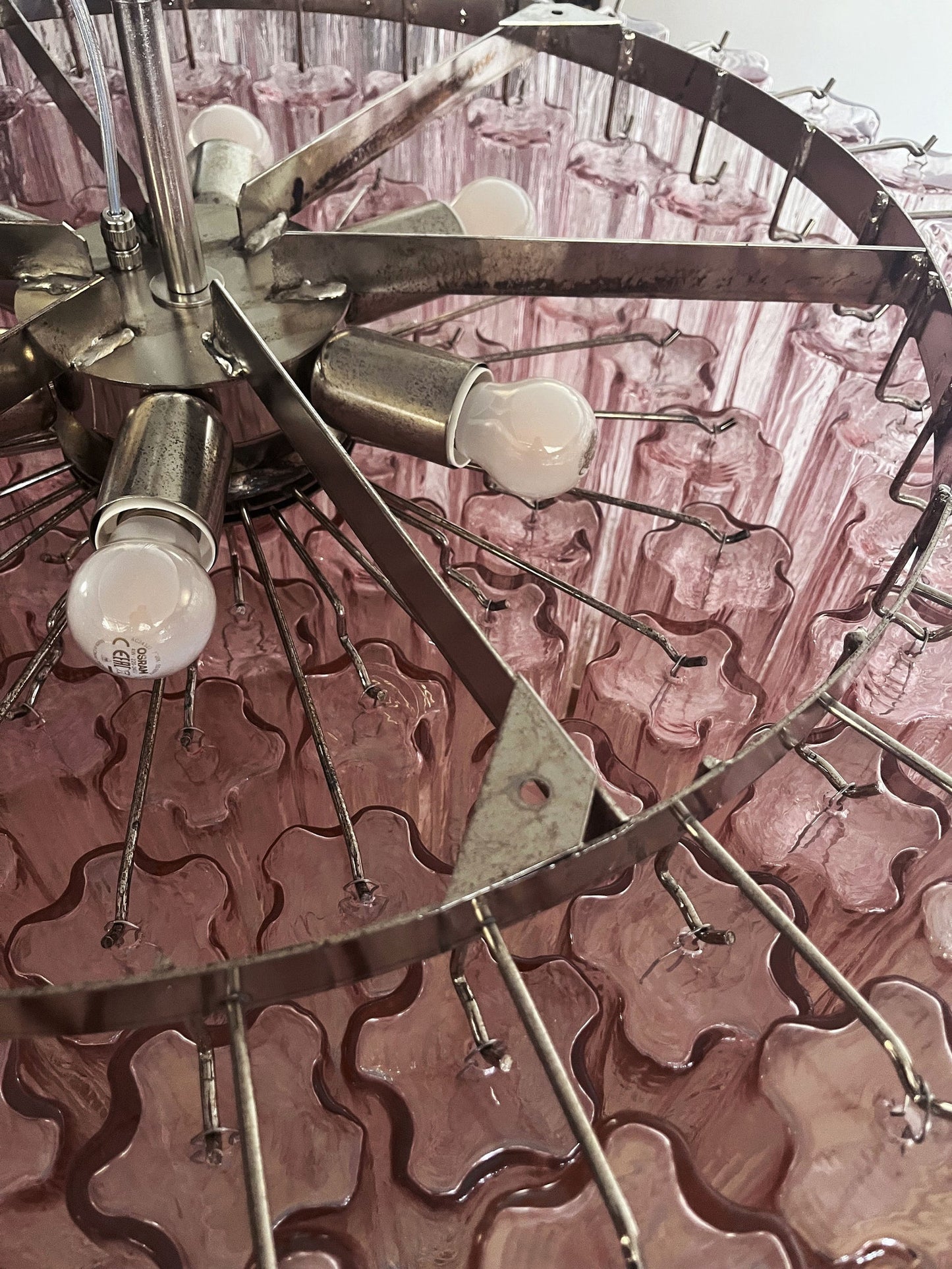 Murano ceiling chandelier Tubular Ø82 - 101 pink glass