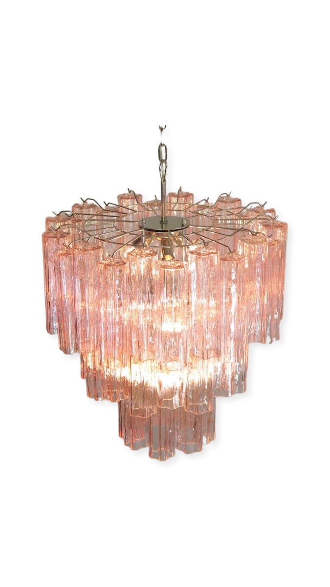 Murano ceiling chandelier Tubular Ø66 - 48 pink glass