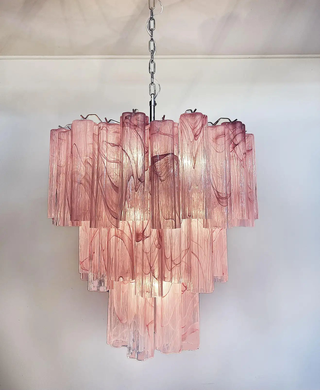 Murano ceiling chandelier Tubular Ø66 - 48 marbled pink glasses