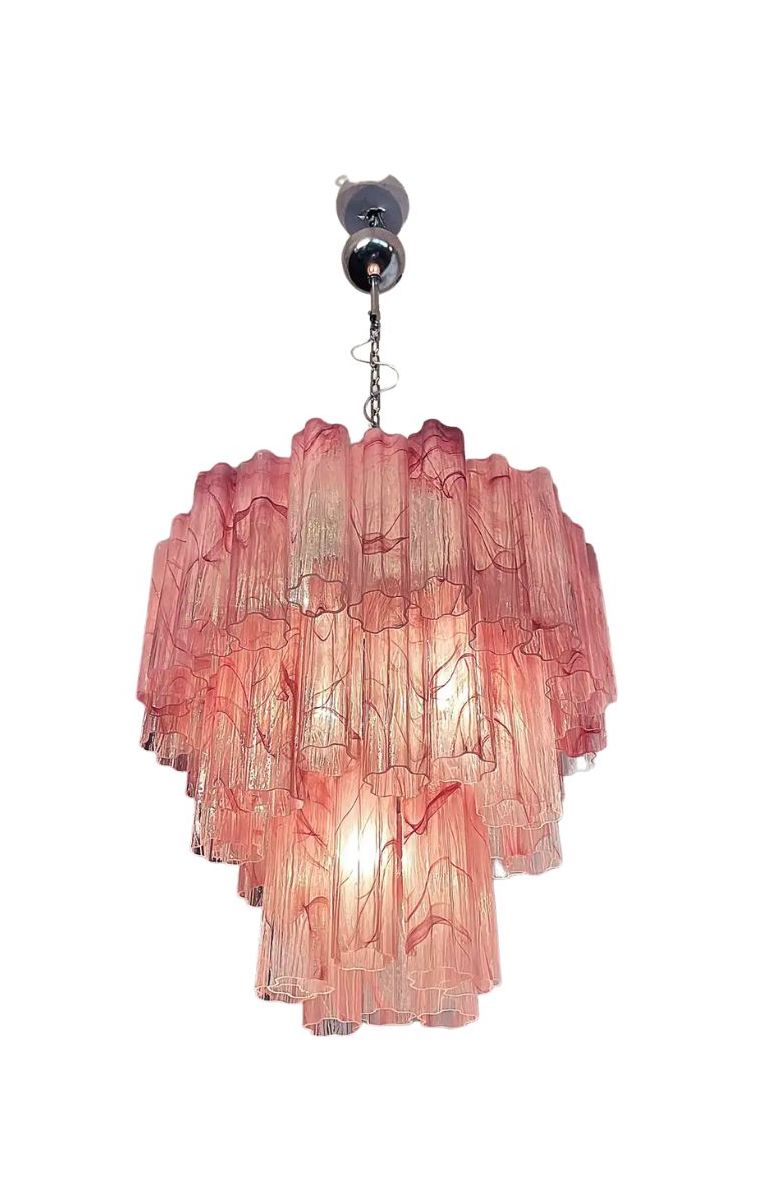 Murano ceiling chandelier Tubular Ø66 - 48 marbled pink glasses