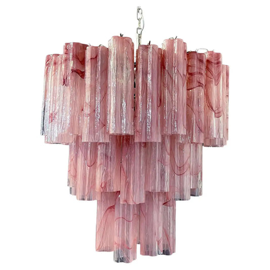 Murano ceiling chandelier Tubular Ø66 - 48 marbled pink glasses