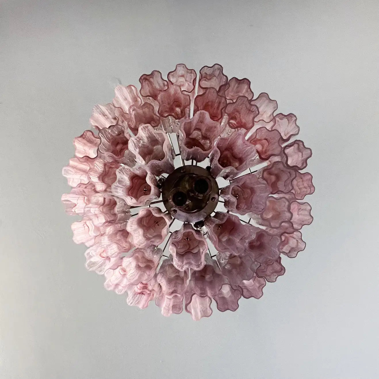 Murano ceiling chandelier Tubular Ø66 - 48 marbled pink glasses