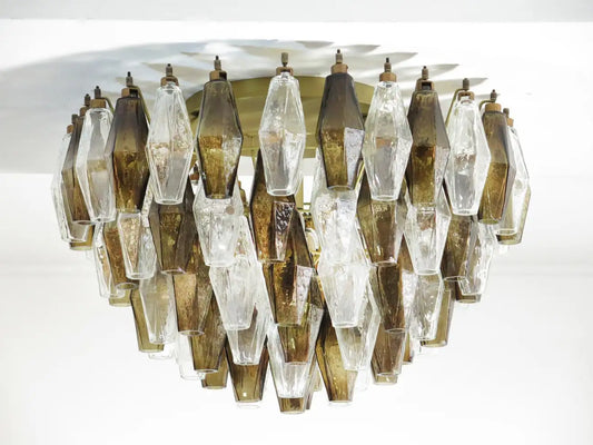 Murano Poliedri chandelier with clear and smoke glass elements