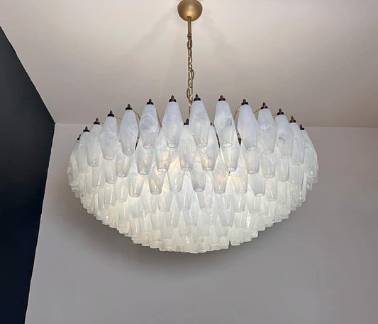 Lustre Murano Poliedri Ø90 – 185 éléments en verre blanc opalin