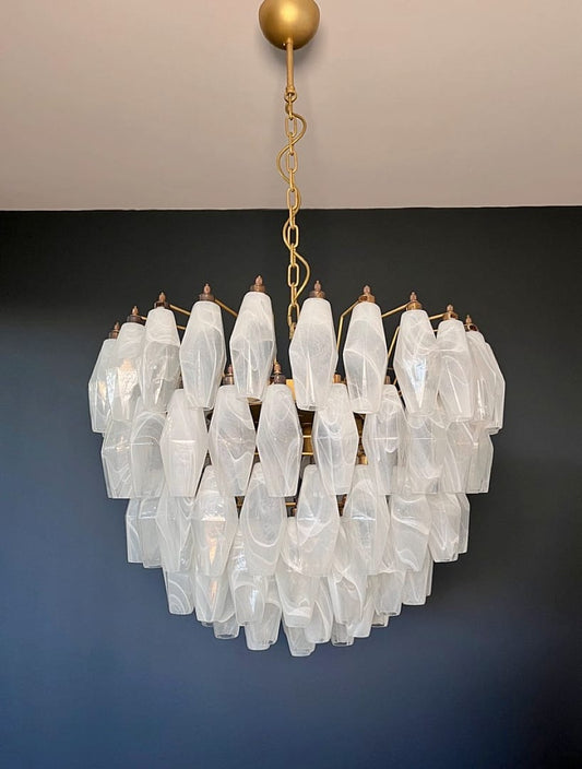 Lustre Murano Poliedri Ø68 – 111 éléments en verre blanc opalin