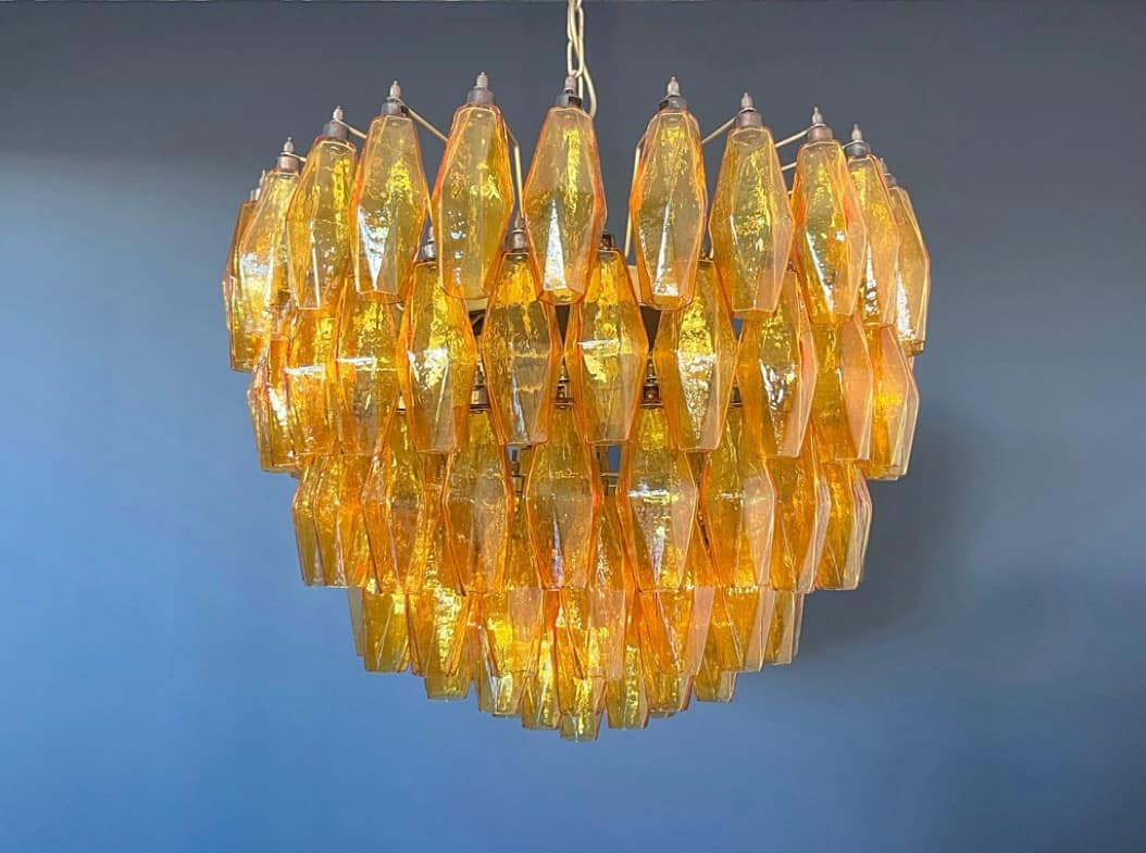Murano takkrona Poliedri Ø68 - 111 bärnstensfärgade glas