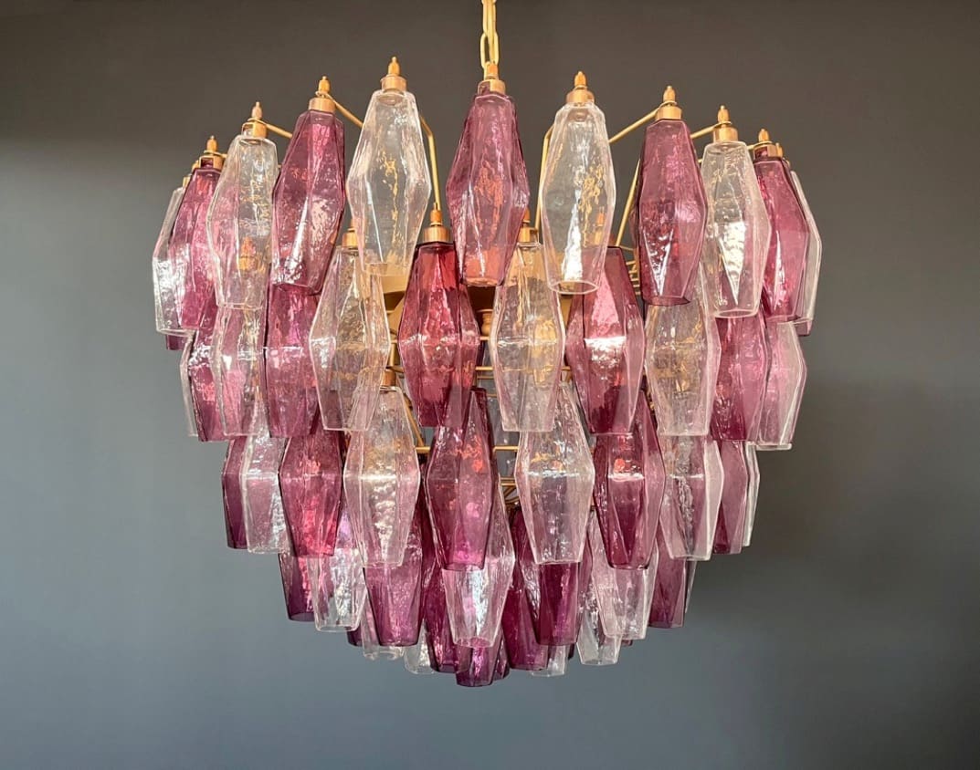 Murano takkrona Poliedri Ø68 - 111 glas - Ametist & klarglas