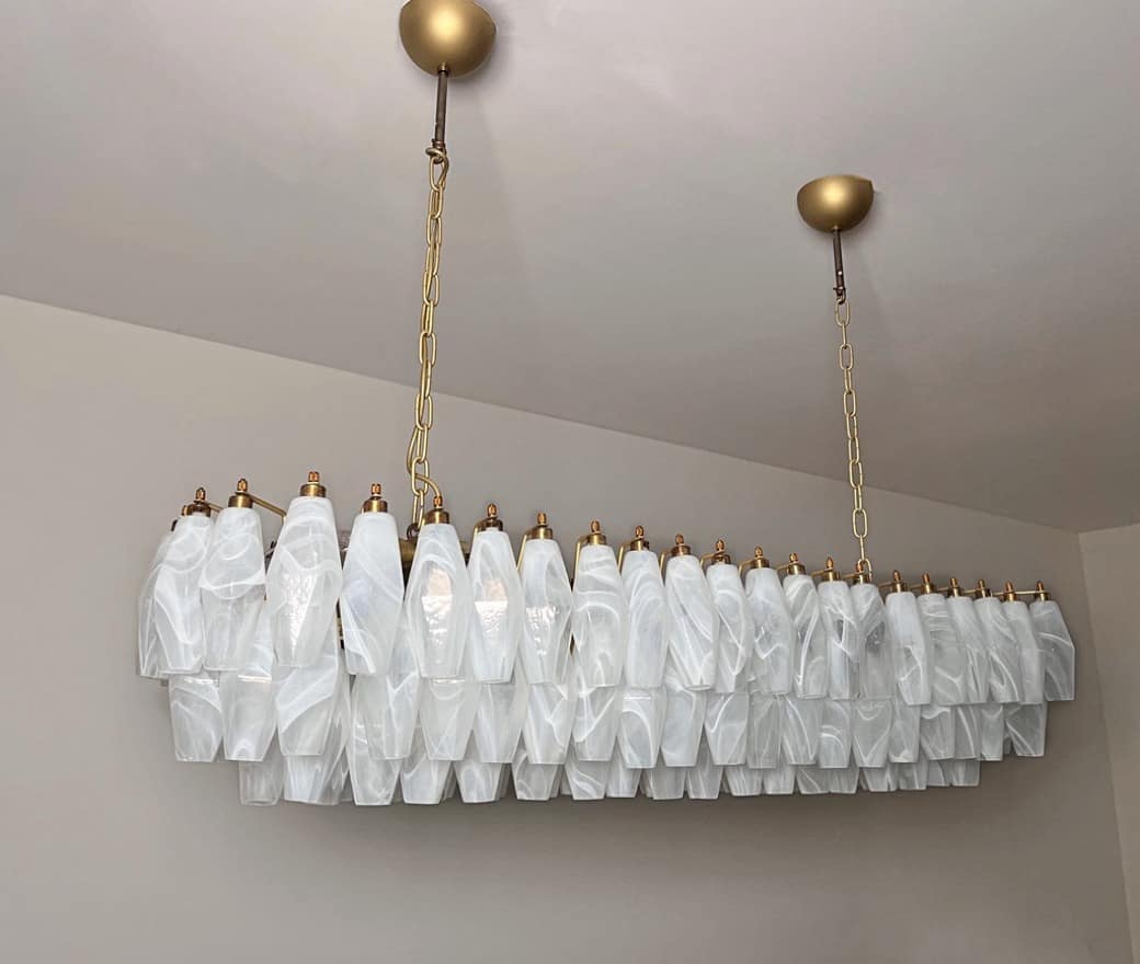 Murano takkrona Poliedri XXL 125 × 38 - 138 glas - Milky White