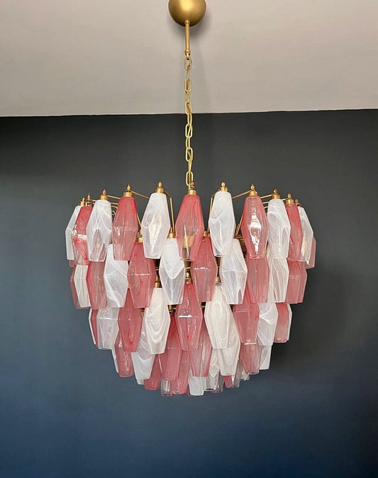 Lustre Murano Poliedri Ø68 – 111 éléments Pink & White Alabaster