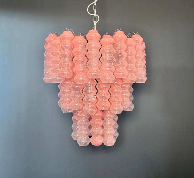 Murano takkrona Tubular Ø65 - 48 glas - Pink Alabaster
