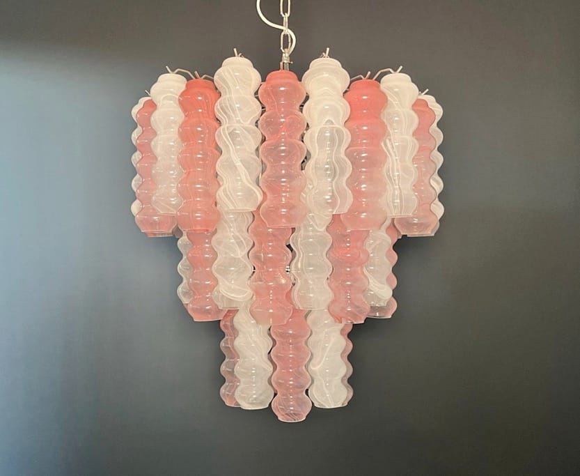 Murano takkrona Tubular Ø65 - 48 glas - Pink & White Alabaster