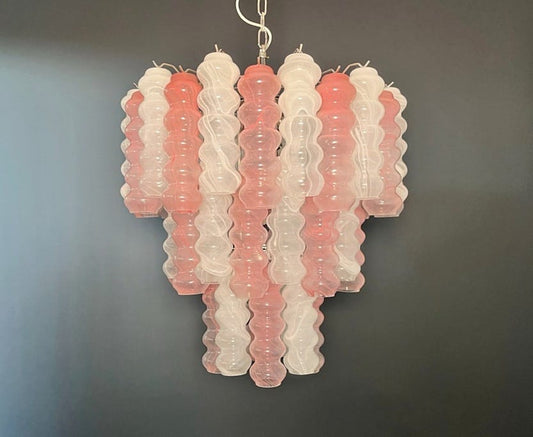 Lustre Murano Tubular Ø65 – 48 éléments en verre albâtre rose et blanc
