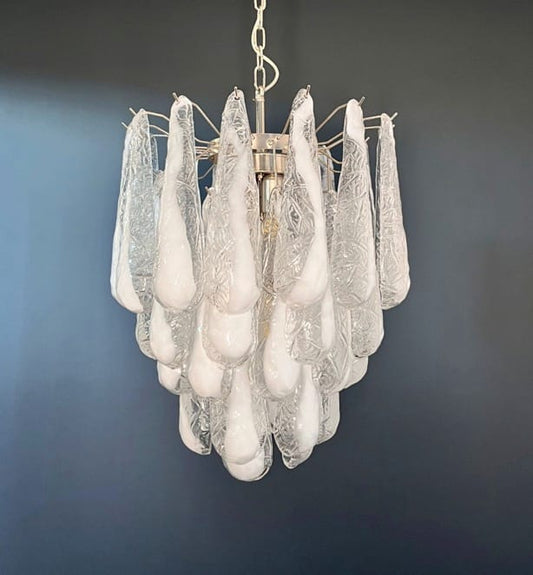 Lustre Murano Drop Ø54 – 41 éléments en verre blanc opalin