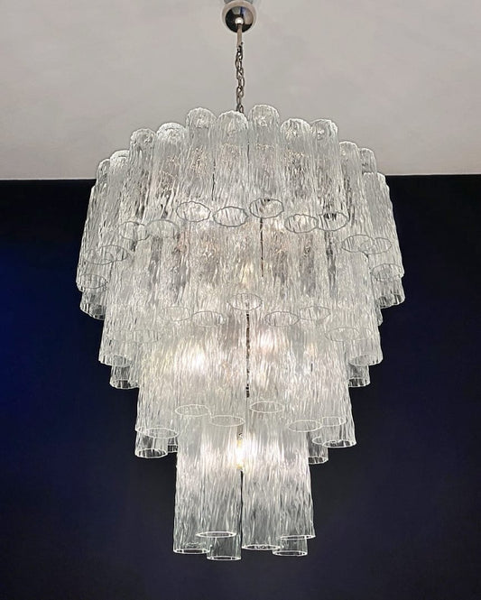 Lustre Murano Corteccia Ø85 – 80 éléments en verre transparent