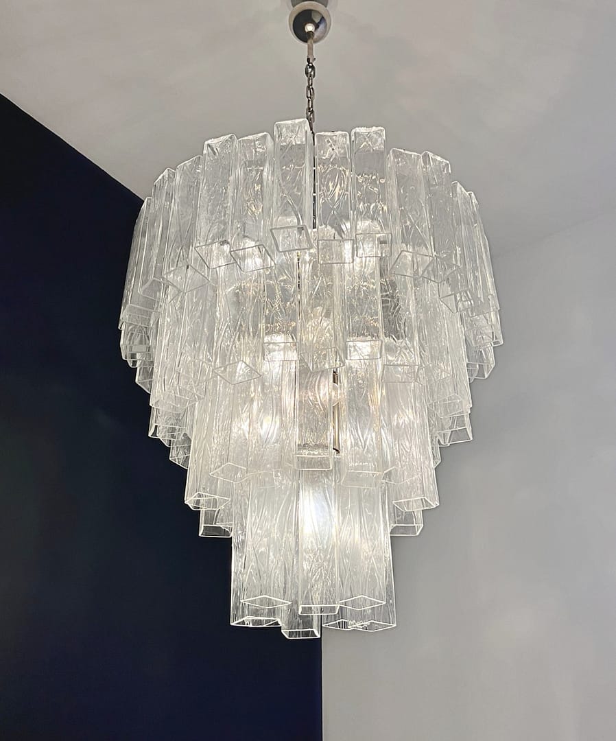 Lustre Murano Corteccia Ø85 – 80 éléments en verre transparent