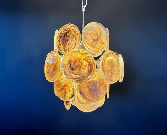 Lustre Murano Iris Ø45 – 24 éléments en verre Amber Black