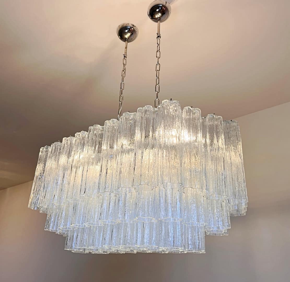 Murano takkrona Tubular 90 × 50 - 72 klara glas