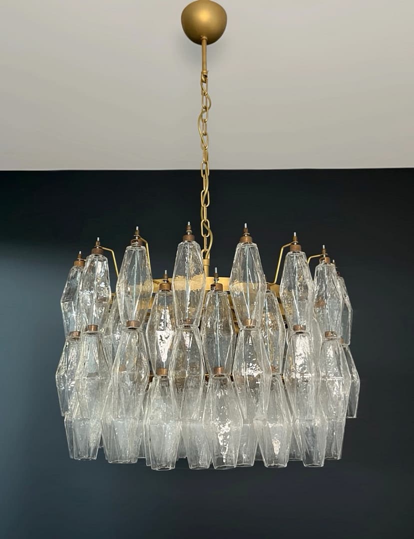 Murano takkrona Poliedri Ø60 - 107 klara glas