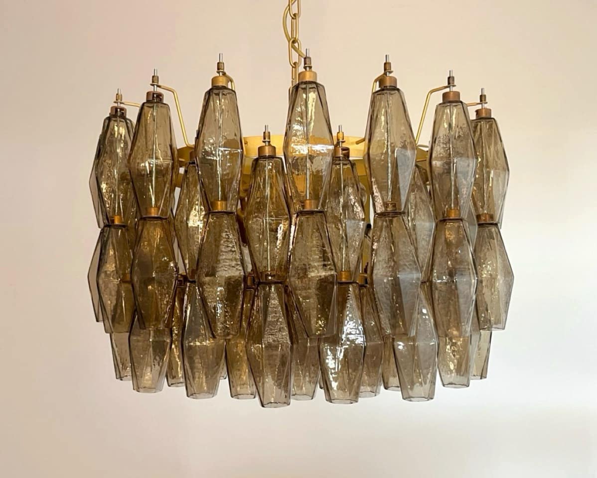 Murano takkrona Poliedri Ø60 - 107 rökfärgade glas