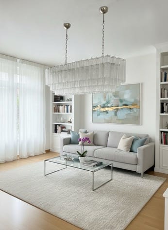Lustre Murano Tubular 135 × 50 – 114 éléments en verre transparent