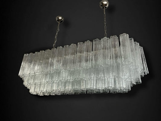 Lustre Murano Tubular 135 × 50 – 114 éléments en verre transparent