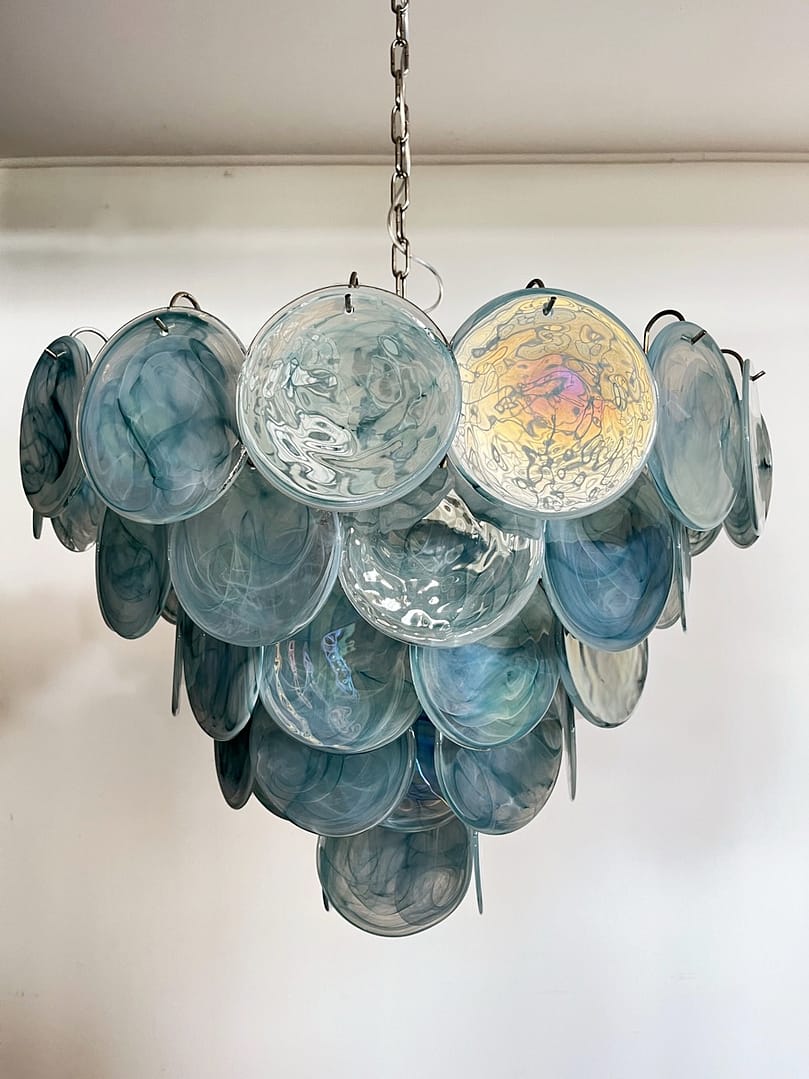 Murano takkrona Disc Ø70 - 57 glas - Blue Alabaster