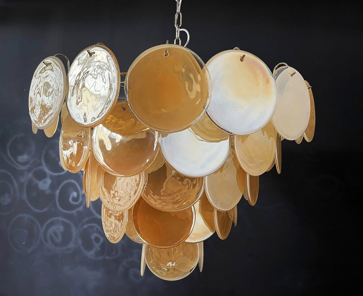 Murano takkrona Disc Ø70 - 57 glas - Honey Pearl