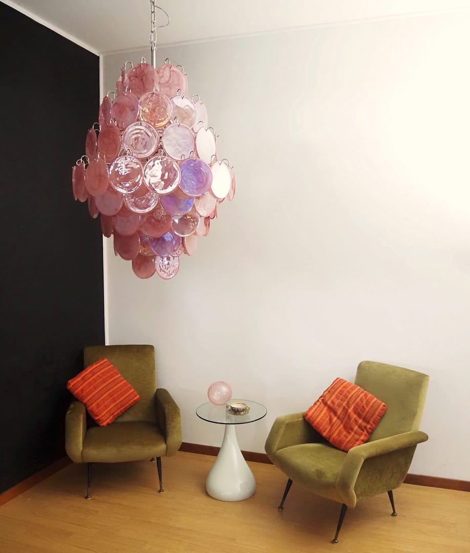 Murano takkrona Disc Ø75 - 87 glas - Pink Alabaster